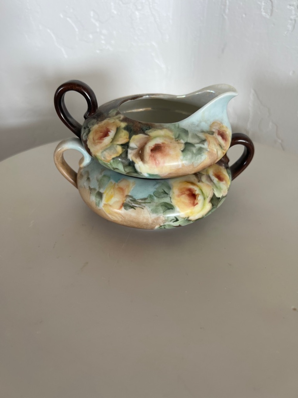 Classic Floral Porcelain Creamer and Sugar Set - Yellow Rose VINTAGE